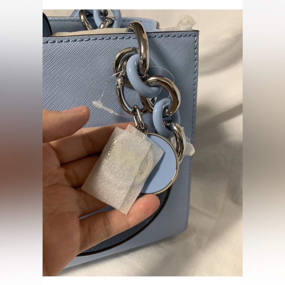 NWT Michael Kors Cynthia Small Saffiano Leather Satchel Bag $298 Sky Blue - Picture 6 of 8